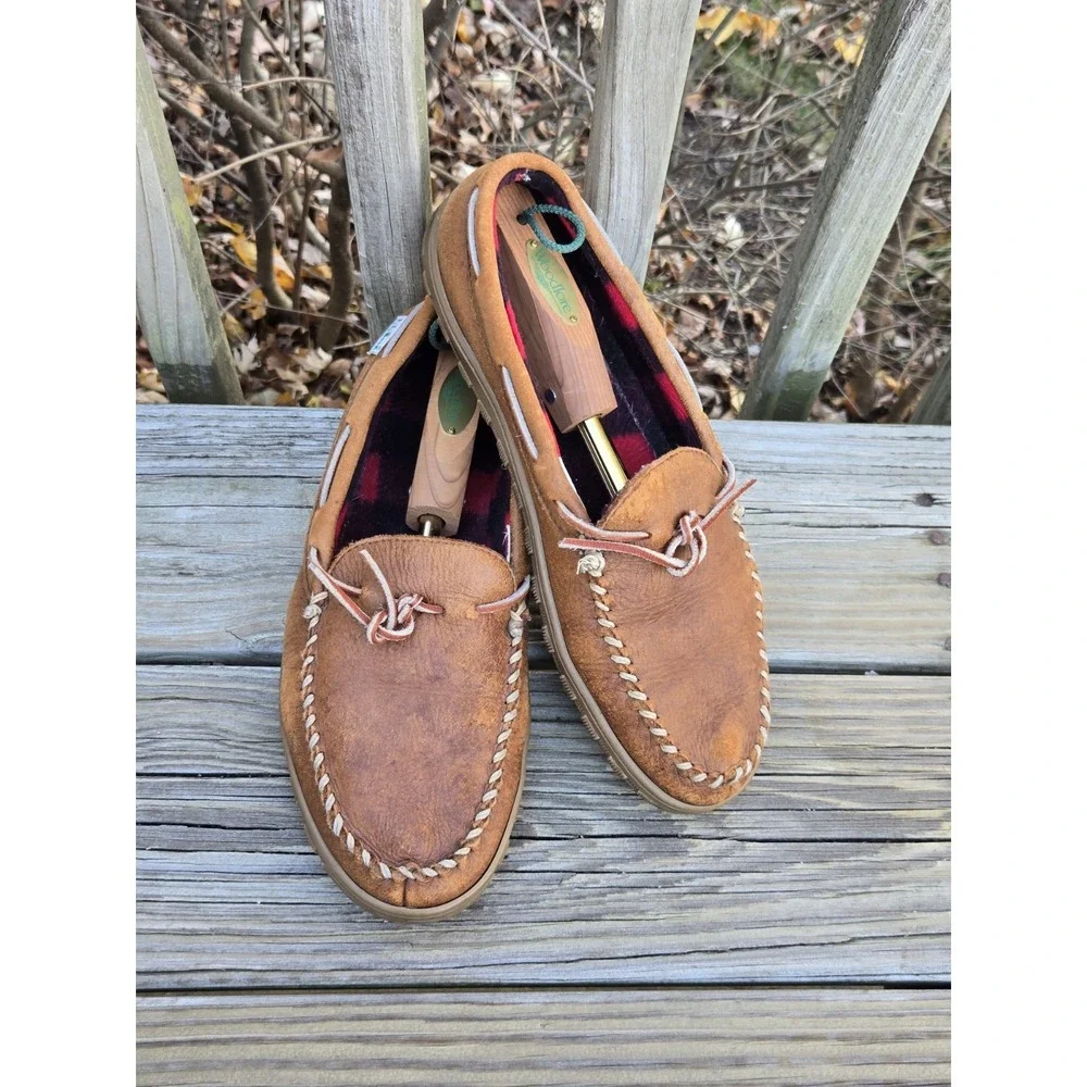LL Bean Handsewn Flannel Lined Mocs Leather Boat Shoes Loafers Men's Size 11